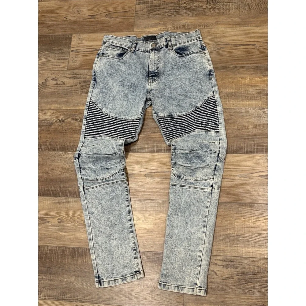 Steve's Jeans Men Size 34x32 Acid Wash Street Wear Moto Biker Striaght Mid Rise